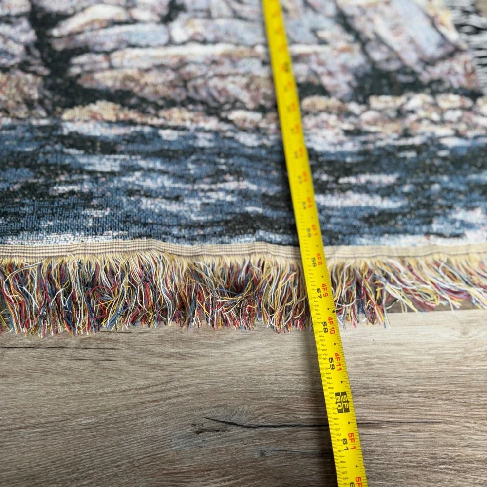 Vintage Lighthouse Coastal Woven Tapestry Throw Blanket Fringe 60x48